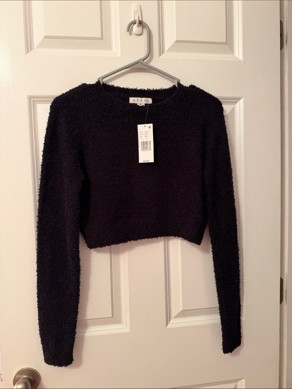 Black Fuzzy Cropped Sweater